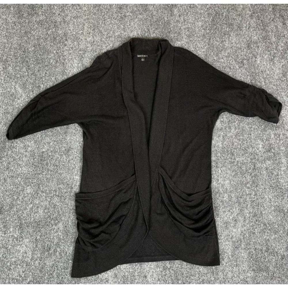 Lafayette 148 Cardigan Black Womens Open Front 3/4 Sleeve Cotton Viscose Size L